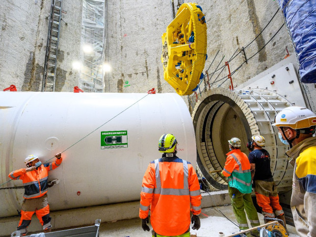 Arrivée du tunnelier Ambre, chantier RTE enfouissement lignes