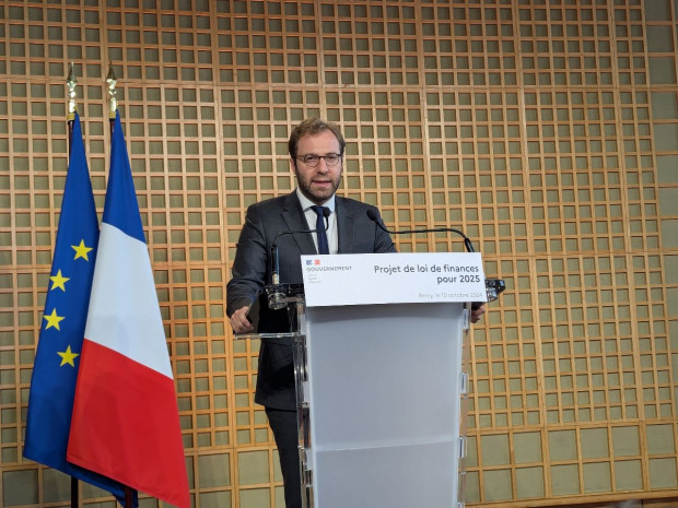 Antoine Armand, ministre de l'Economie, lors de la présentation du PLF 2025, à Bercy, le 10 octobre 2024.